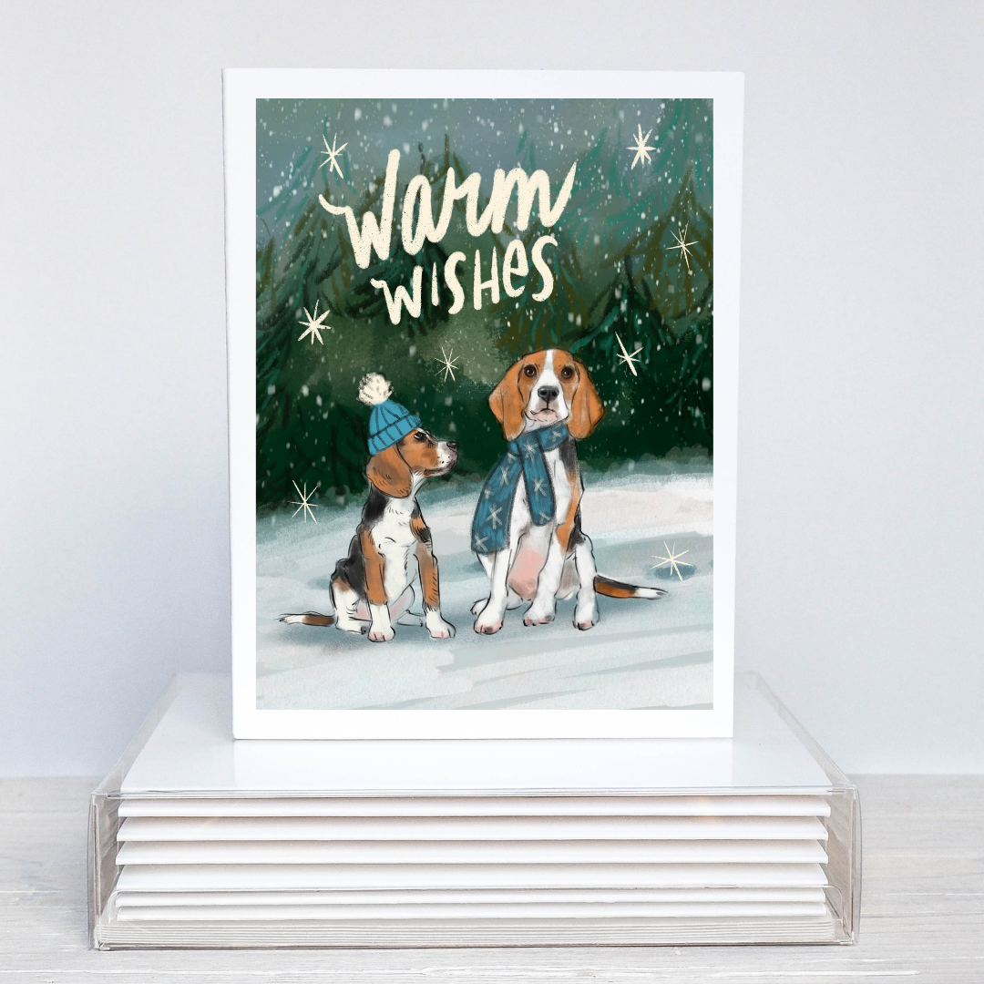Beagle Holiday Card | Warm Wishes Beagle Christmas Card | Beagle Xmas Cards