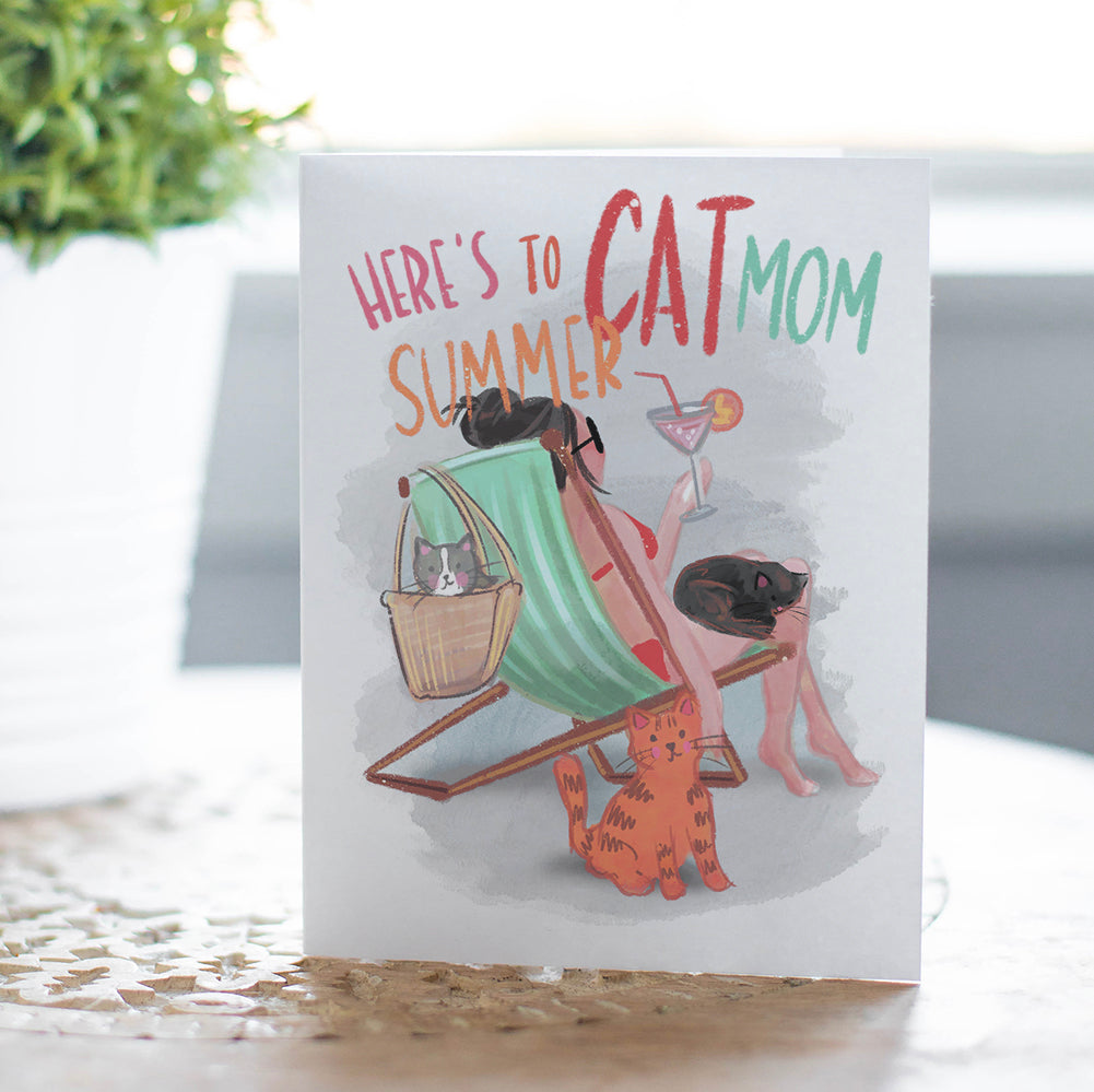 Cat Greeting Card | Cat Mom Summer | Funny Cat Mom Card | Friendship
