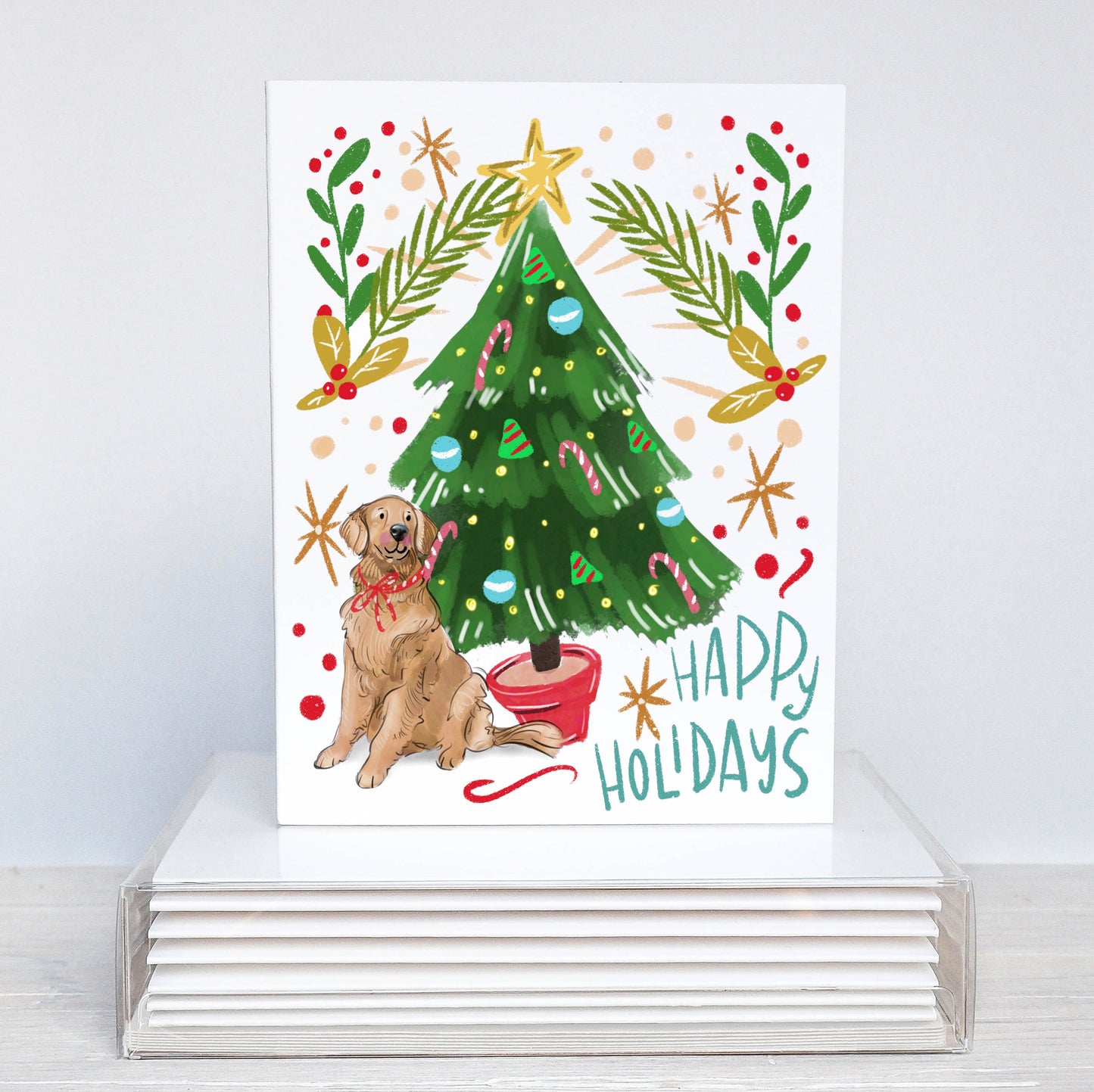 Golden Retriever Holiday Card | Dog Christmas Card | Golden Tree