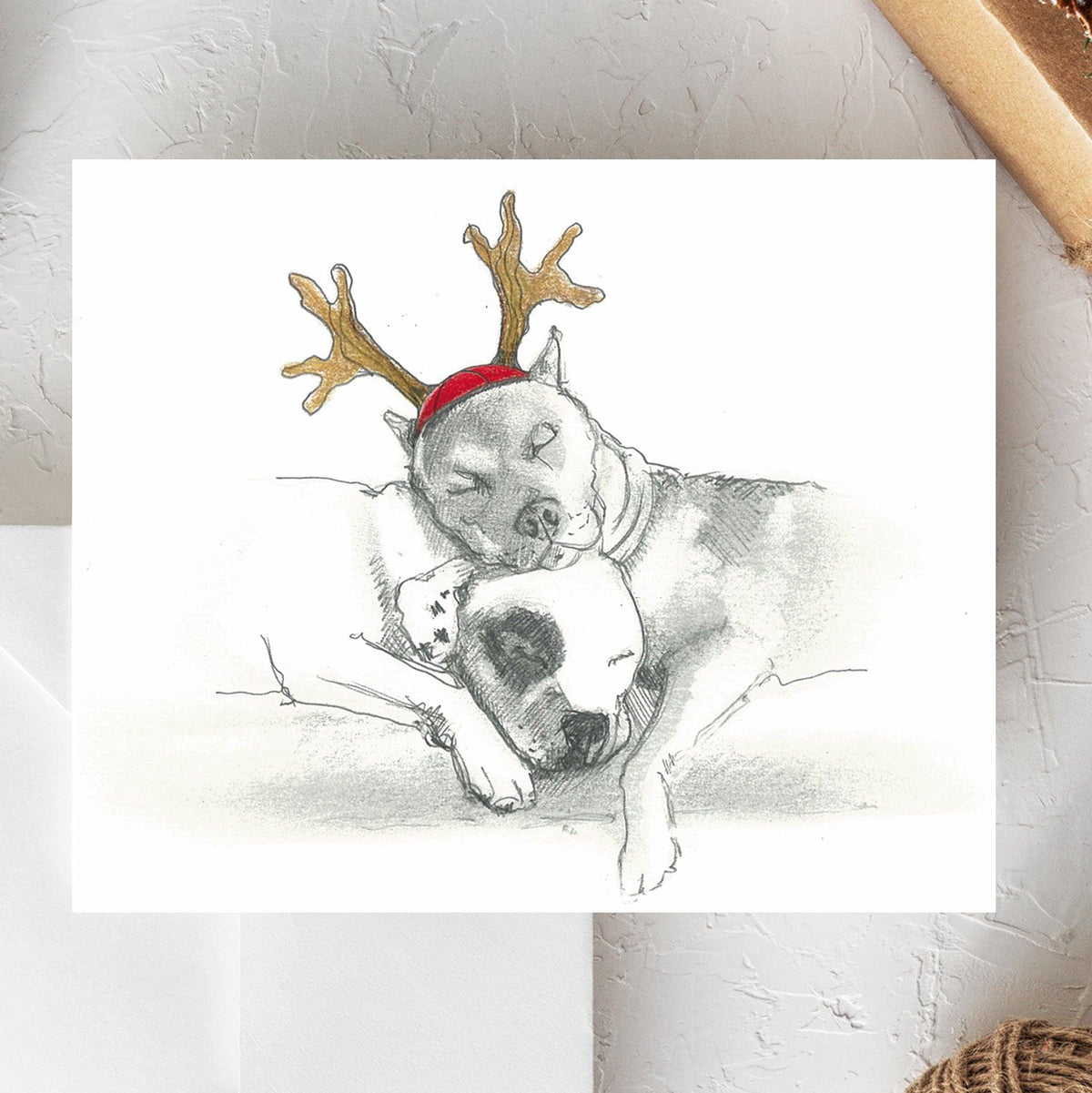 hand illustrated pit bull Christmas card