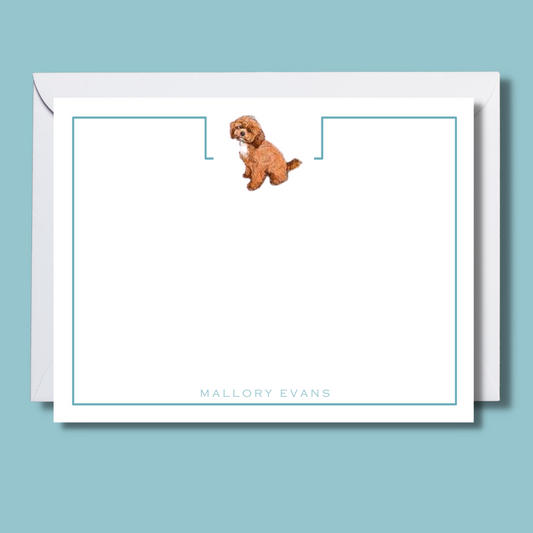 Aqua border custom dog note cards