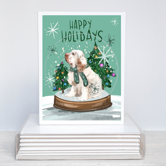 Clumber Spaniel Holiday Card | Clumber Christmas Card | Clumber Snowglobe
