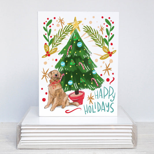Golden Retriever Holiday Card | Dog Christmas Card | Golden Tree