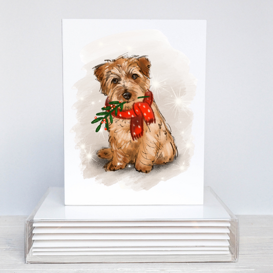 Hand illustrated Norfolk Terrier Christmas Card