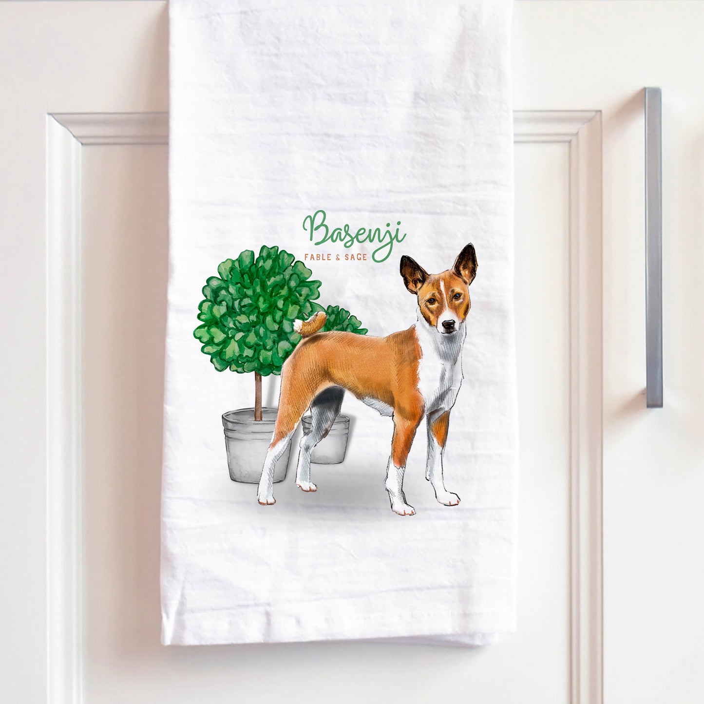 Basenji kitchen towel with original artwork