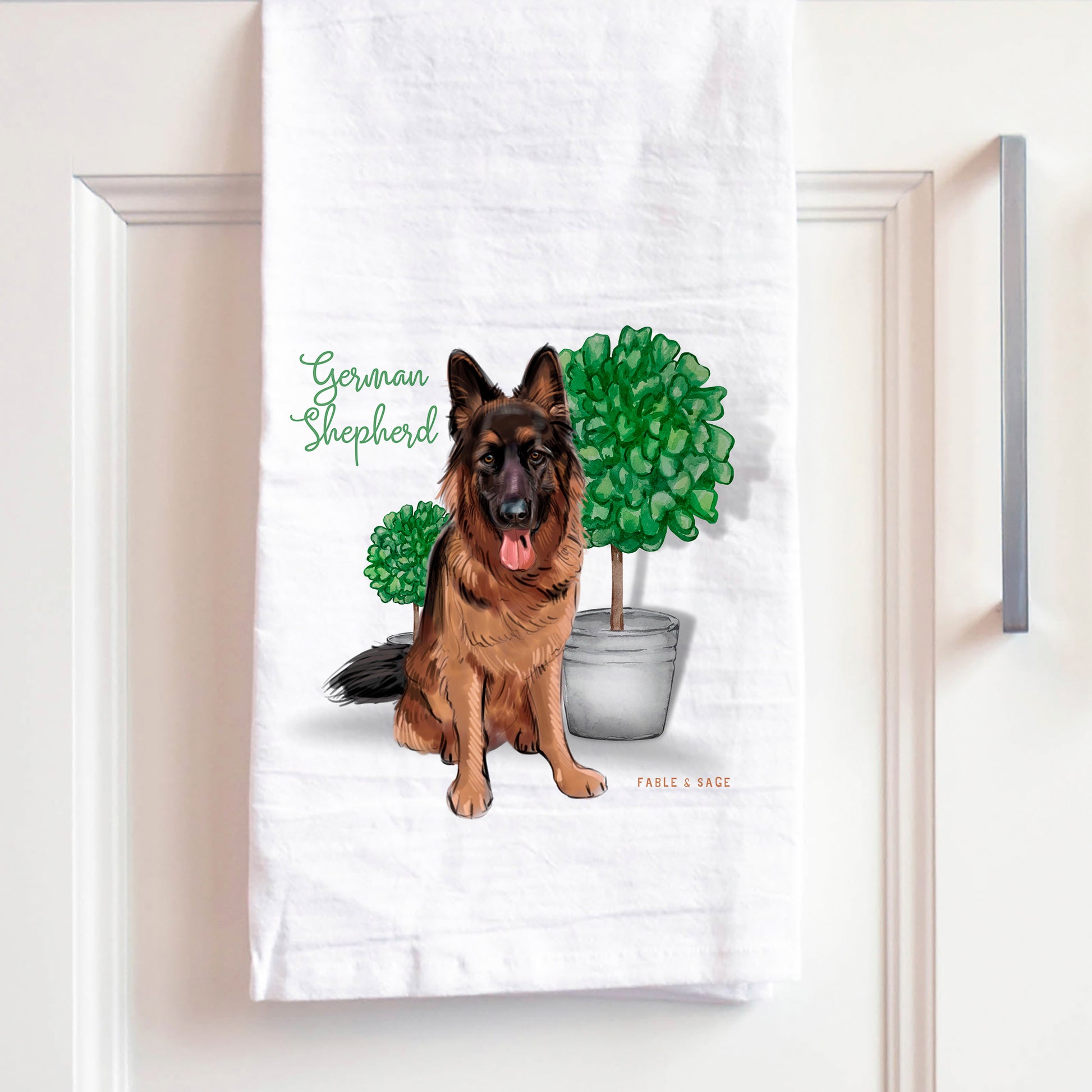 Long haired GSD kitchen towel