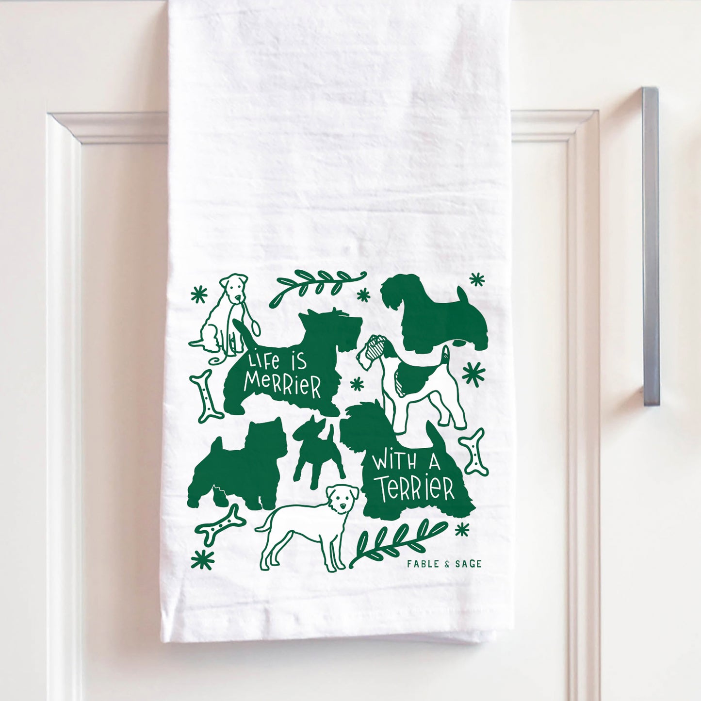 Merrier Terrier Tea Towel | Terrier Towel | Terrier Medley Kitchen Towel