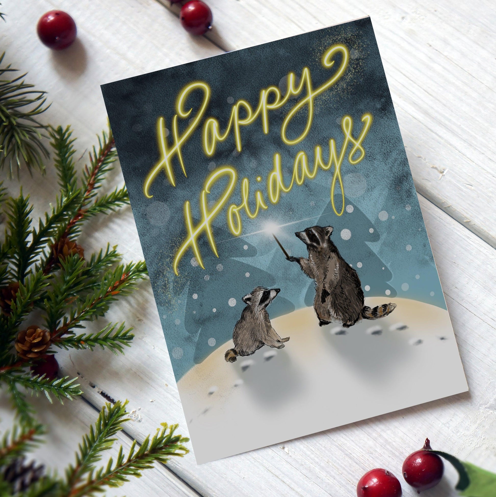 Raccoon Magic Holiday Card - Fable & Sage
