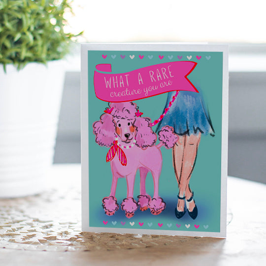 Rare Creature pink poodle birthday card