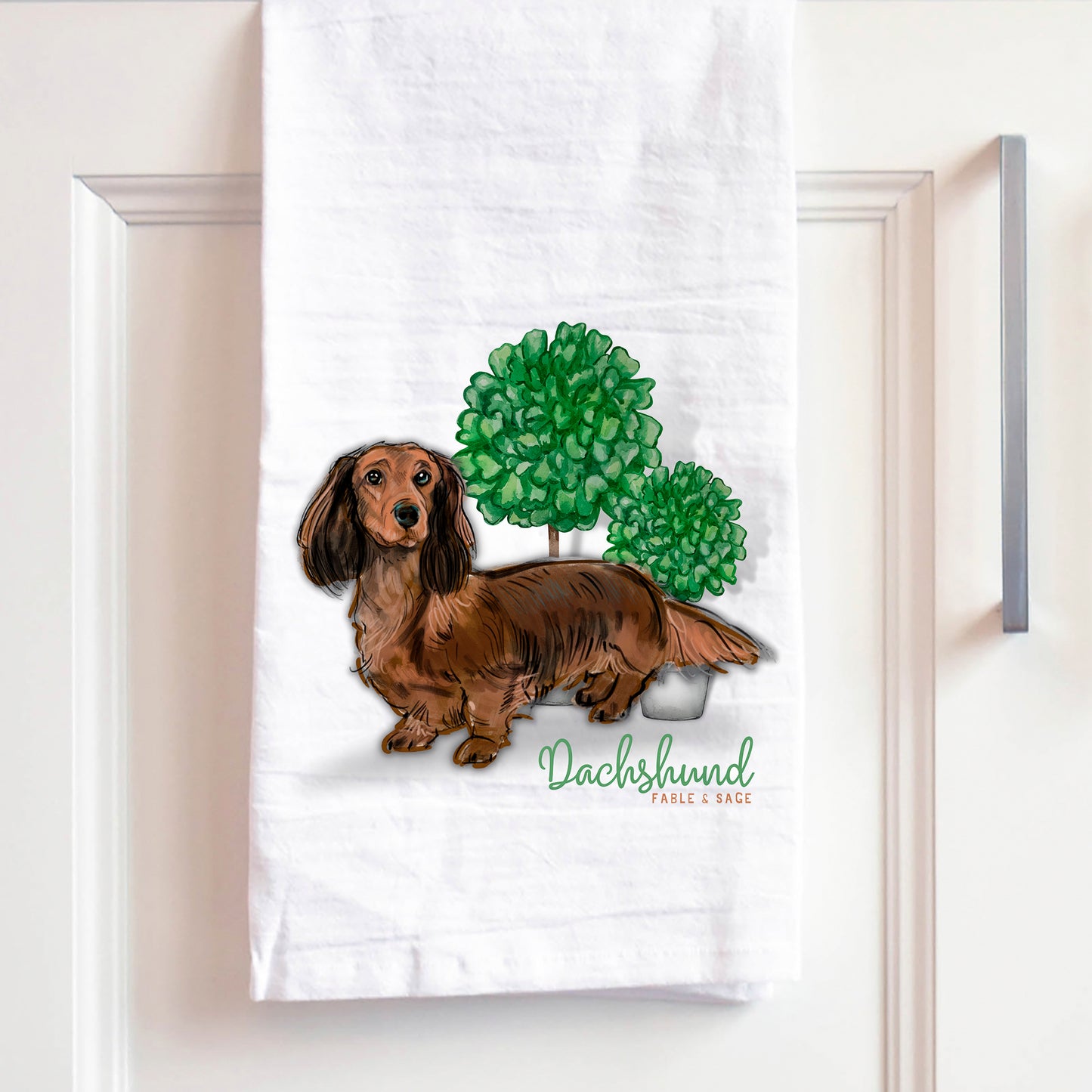 Long haired dachshund kitchen towel