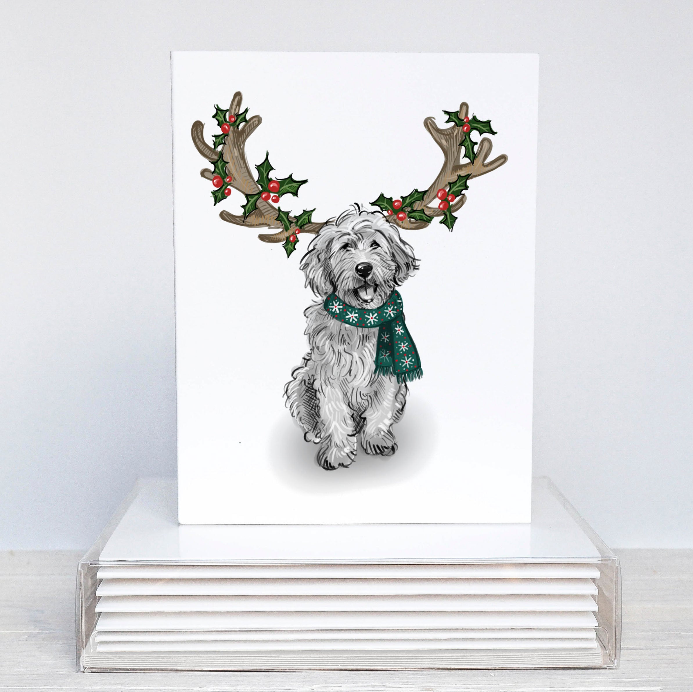 Doodle Reindeer Christmas Card | Doodle Holiday Card | Goldendoodle Ca ...