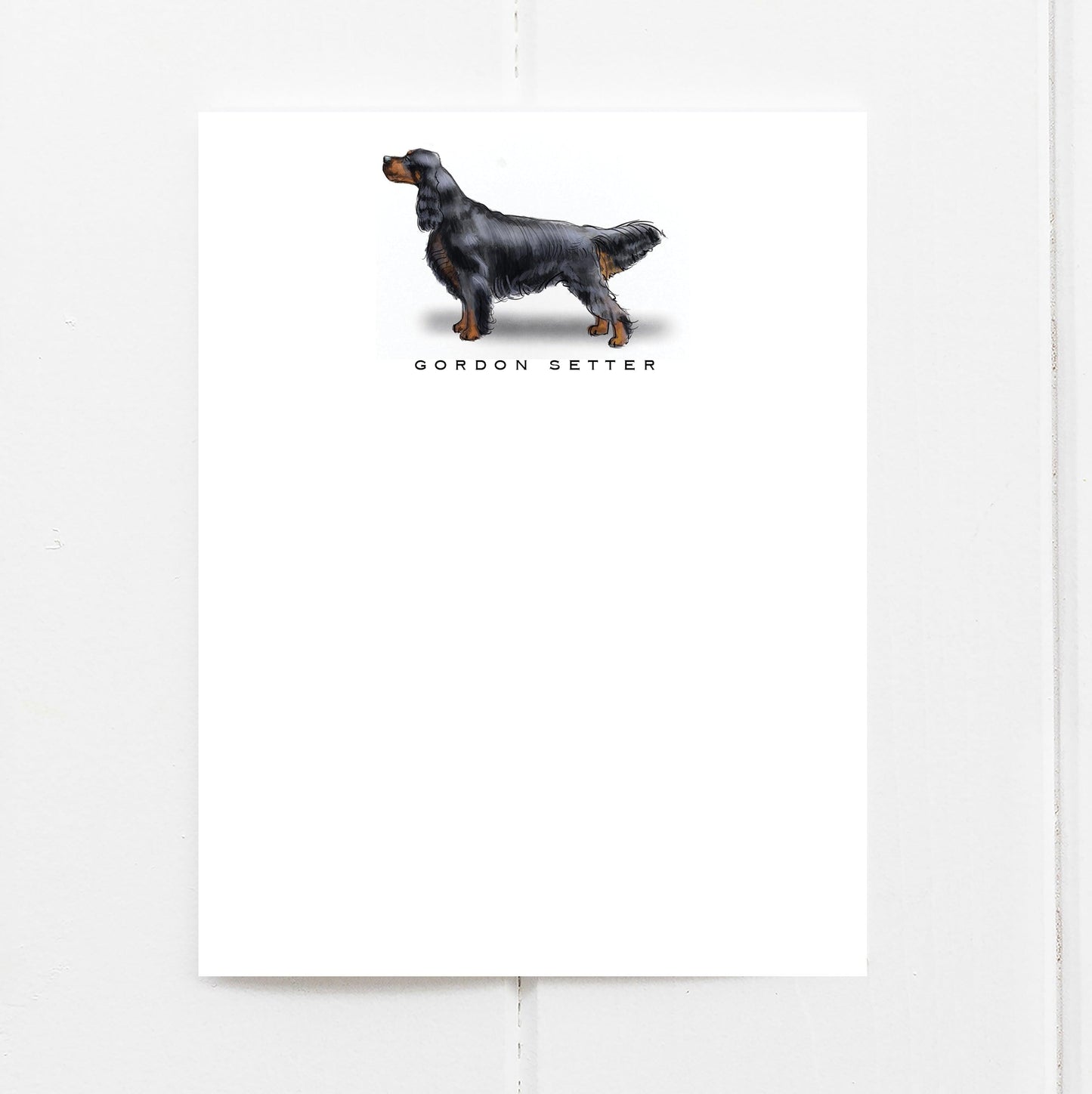 drawing of a Black and Tan gordon setter with the breed name printed below