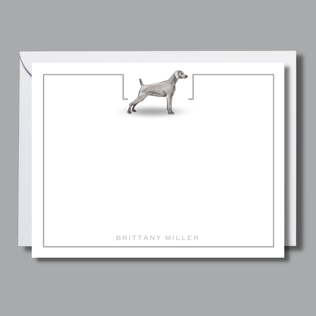 light grey border custom dog note cards with Weimaraner